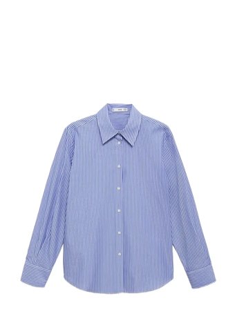 Cotton And Lyocell Blend Straight Shirt Blue Mango