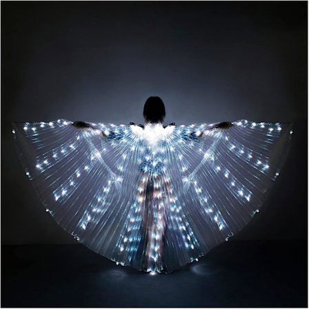 LED mavedanse Isis vinger mavedanse lysende engel dansevinger med teleskopstænger voksne fleksible stænger hvid