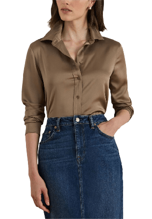 Lauren Ralph Satin Charmeuse Shirt Skjortor Dam Brun XL