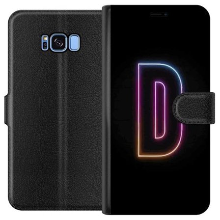 Kompatibel Tegnebogsetui til Samsung Samsung Galaxy S8 Minimalistisk neonbogstav D i farveskiftende lys mod sort baggrund i moderne digital design
