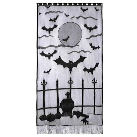 Halloween Gardiner Svarta Fladdermöss Läskig Spets Fönster Gardiner Spets Dörr Gardiner Paneler för Halloween Fönster Dekorationer D