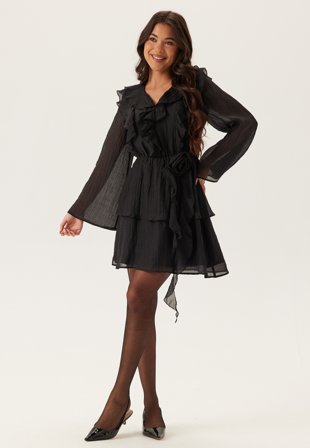 Bubbleroom - Ruffle Short Dress - Black - Kläder