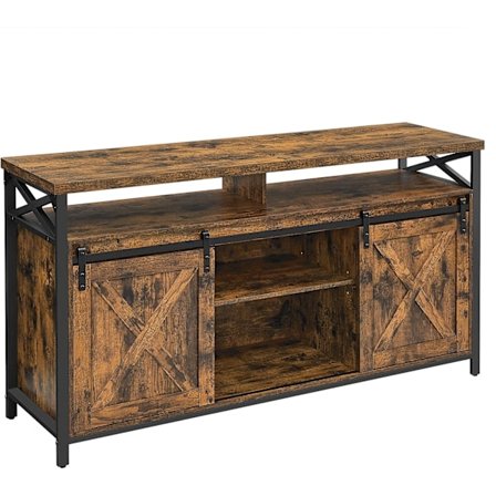 VASAGLE TV-skab, 65 tommer TV-stativ, med justerbare hylder, ladeportdøre, rustik brun og sort