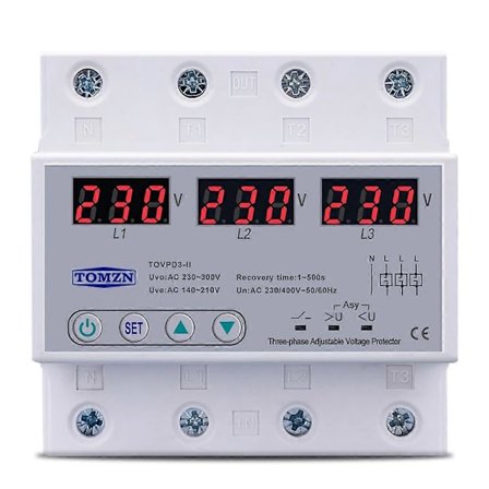 TOMZN Trefaset Justerbar Over- og Underspændingsbeskyttelse Automatisk Genopretning Beskyttelsesanordning R