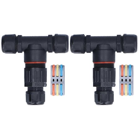 Vandtæt T-formet 3-vejs Samledåse Ledningsstik til Udendørs Projektører - 2 stk