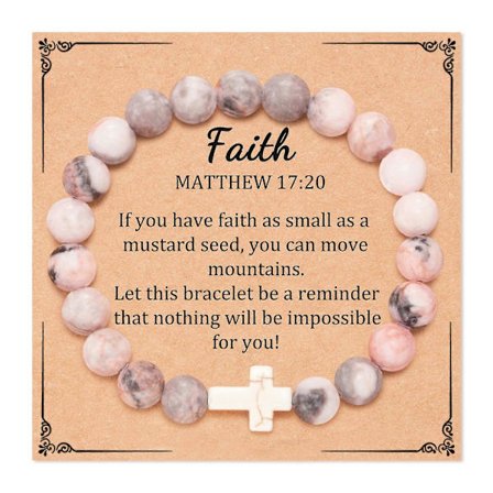 Kristne gaver til kvinder og mænd, helbredende naturstens korsperler elastisk armbånd, religiøse korsperler elastisk armbånd inspirerende gave