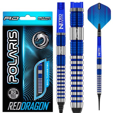 Red Dragon Darts Polaris 20g Soft Tip Darts - 90% Tungsten Steel-Tip Nitro Tech Blue Silver Barrel Micro Grip Flights Professional