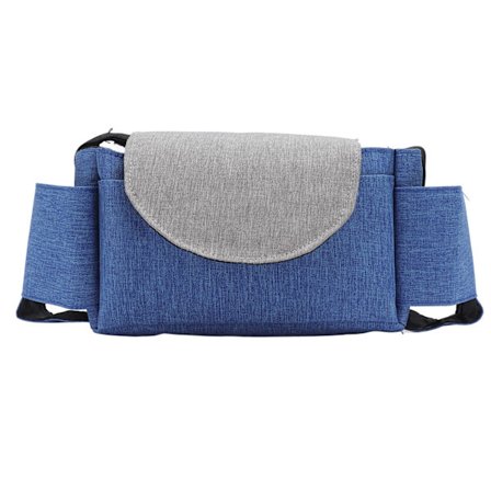 Baby Stroller Taske Stor Kapacitet Universal Stroller Tilbehør Taske med 2 Kopholdere Flere Lynlåslommer Blå Grå