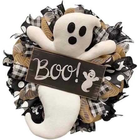 Halloween-aavehappi, syksyn Boo-krans, s p nukke, ovikoriste, tervetulokranssi