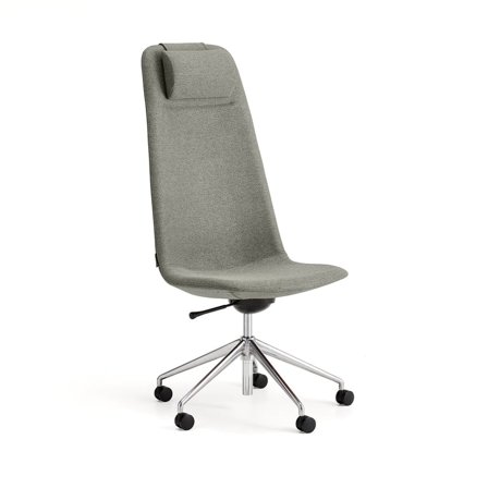 Chair LANGLEY, high seat, wheeled, brushed aluminum/green grey