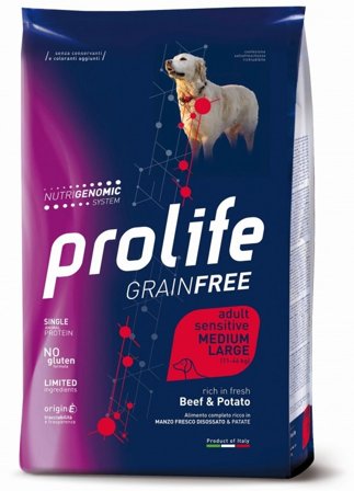 Prolife Dog Grain Free Sensitive Beef & Potato Cibo Secco Per