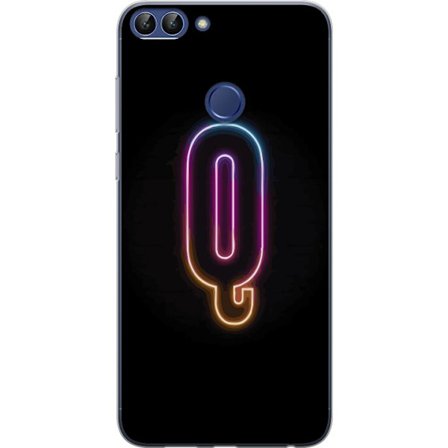 Yhteensopiva Puhelinkuori Huawei Huawei P smart Minimalistinen neonkirjain Q kirkkaissa väreissä tummaa taustaa vasten