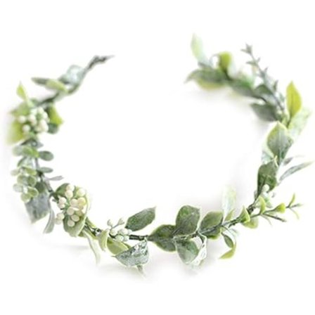 Sett med 2 Grønne Hårkranser Bohemske Kunstige Blomsterkrans Bryllup