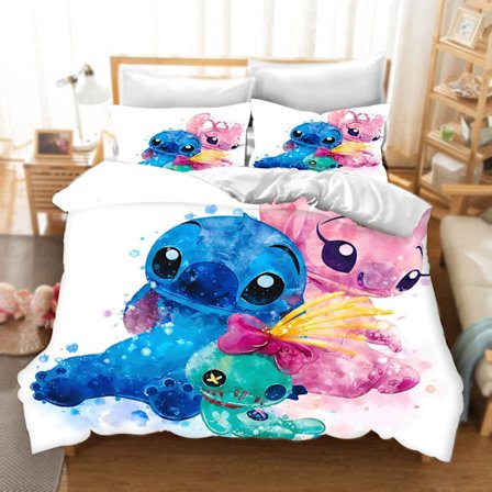 Önska Stitch 3D digitaltryck täcke, lakan, tredelad sängset
