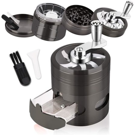 Käsikäyttöinen maustemylly, 6,35 cm maustemylly kahvalla ja magneettisella kannella, 4-osainen sinkkiseosmylly laatikolla ja siitepölynkerääjällä