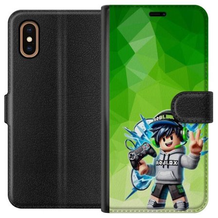 Kompatibelt Lommeboketui til Apple iPhone XS Max Roblox-inspirert gamerfigur med headset, håndkontroll og energiske effekter mot grønn bakgrunn