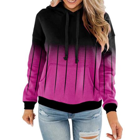 Kvinnor Pläd Gradient Fleece Fodrad Långärmad Pocket Hooded Toppar