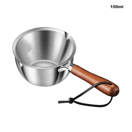 Smørsmelter i rustfritt stål med trehåndtak - liten kaffekanne