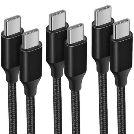 3x Hurtigt 3A USB-C til USB-C kabel til Samsung Galaxy A14 A13 A12 A03s A04s A22 A23 A24 - Sort flettet nylon 1M