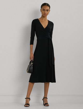 Lauren Ralph Lauren Surplice Jersey Dress - Black - 32