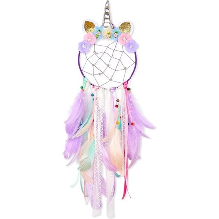 Unicorn Dream Catcher Flickor Stor Drömfångare Barnrumstillbehör Handgjorda Färgglada Fjädrar Blommor Väggdekoration