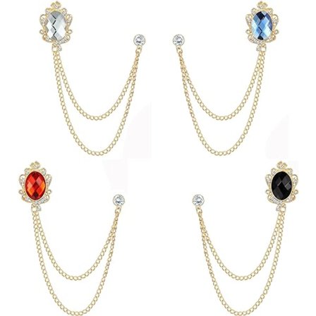 4PCS Brosch Lapel Pin Kedja för Män Krage Pins Badge Kedja Pins