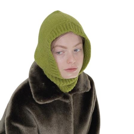 Ullstickade mössor Vintervärmare Unisex huvmössa Halskrage Cap för män & damer skidmössa Mössor kall mössa Balaclava cap Onion Green L(58-60CM)