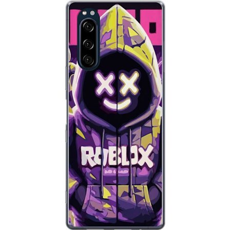 Kompatibelt Mobildeksel til Sony Sony Xperia 5 Fargesterk Roblox-inspirert hettegenser-karakter med neonfarger og maske, digital spillillustrasjon per