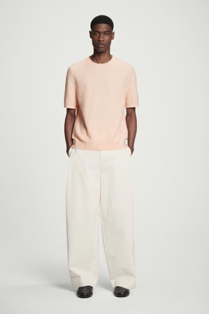 COS Men's T-Shirt In Maglia Di Cotone Testurizzata in Arancione