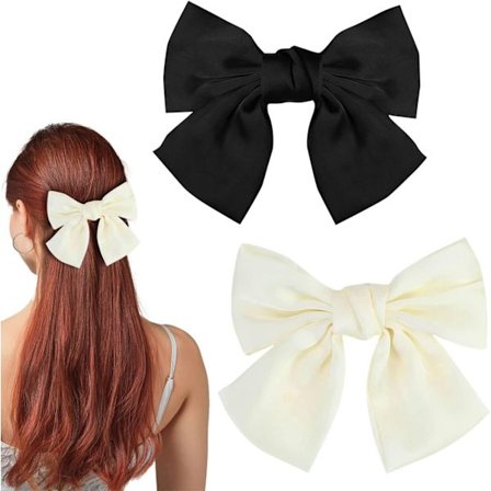 To hårsløjfe-spænder, hårspænder til kvinder, store hårsløjfe-spænder, hårspænder i fransk stil, hårspænder til piger (sort + råhvid).