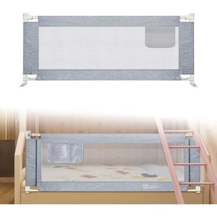 LARS360 Sängskydd för barn, 200 cm, för familjesäng och spjälsäng, Fallskydd, Säkerhetsgrind grå