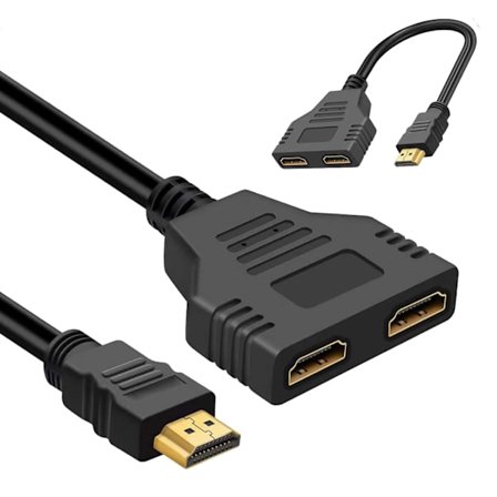 Splitter til dobbelte skærme, sort HDMI dobbeltadapter, HDMI-splitter