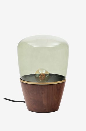 Kave Home - Silex bordlampe lavet af valnøddefinér og grønt glas - Grøn - Bordlamper - Fra Homeroom