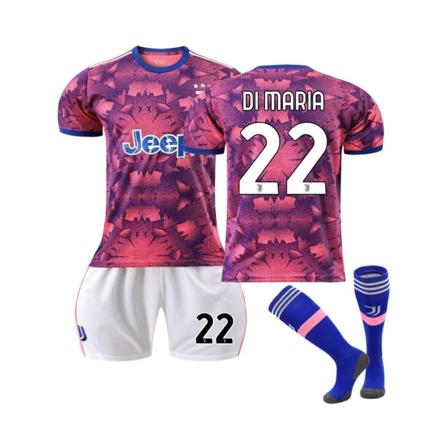 Juventus Kolmas Pelipaita 2022/2023 Di Maria Nro 22 Jalkapallopaita 3-osainen setti lapsille ja aikuisille 22 (130-135CM)