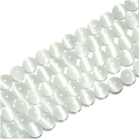 Naturstenspärlor White Cat Eye Beads Släta pärlor