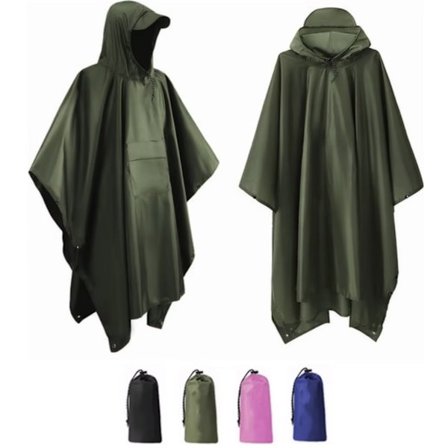 Regnponcho med oppbevaringspose - Vanntett regnponcho - Hurtigtørkende sykkelregnponcho - Vindtett - Unisex - One size fits all - Grønn