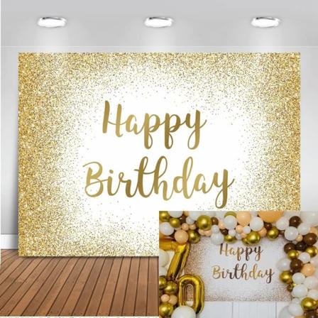 Happy Birthday Baggrund Guld Fødselsdag Foto Baggrunde til Kvinder Mænd 7x5ft Gyldent Glitter Sød 16 Fødselsdag Fotografi Baggrund
