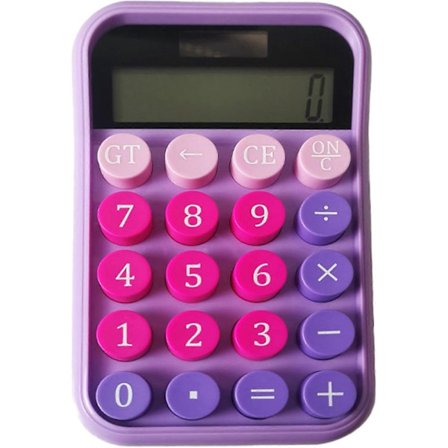 Rund Knap Lommeregner Mekanisk Tastatur Lommeregner med 12-Cifret Display Lommeregner til Studerende og Professionelle, Lilla