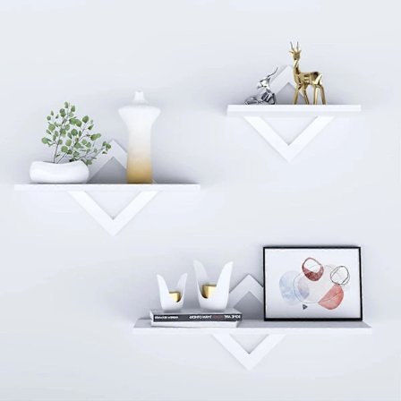 RY-Væghylde i sæt med 3, flydende træhylde, stabil hængehylde Hvid