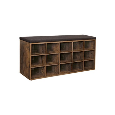 Rootz Vintage Brown Skobænk - Opbevaringsbænk - Entrébænk - Spånplade - Skum - 200 kg Maks. belastningskapacitet - 30 cm x 105 cm x 48 cm