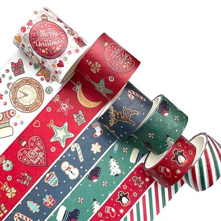 6 Rullar Jultejp Semester Maskeringstejp Jul Dekorativ Tejp för Scrapbook Journal DIY Hantverk Presentinslagning