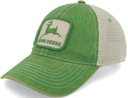 John Deere Stone Washed Logo Mens Cap Ivory/Dark Green