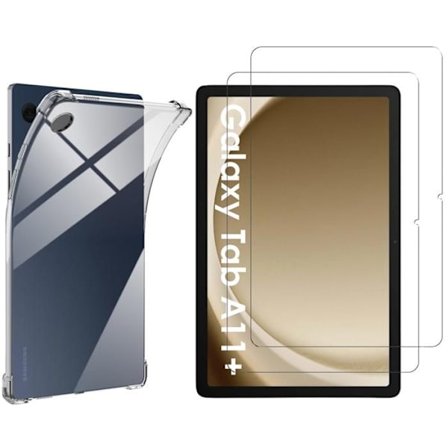 Kuori + 2 Lasi Liukastettua - PHONILLICO - Samsung Galaxy Tab A11 PLUS - Iskunkestävä - Transparentti - Silikoni