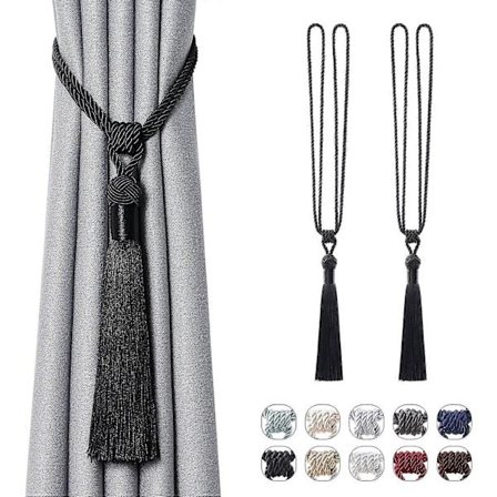 2-pak Lång Tofs Gardinomtag Europæisk Stil Dekorative Gardinholdere til Hjem & Kontor Vindue Draperi (Sort)