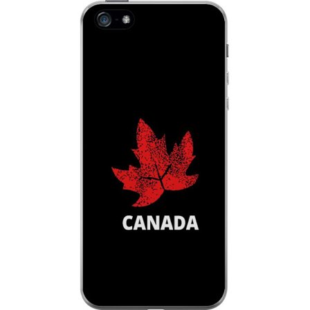 Yhteensopiva Puhelinkuori Apple Apple iPhone 5 Graafinen vaahteralogo punaisella mustaa taustaa vasten, jossa on selkeä Kanada-viittaus ja minimalist