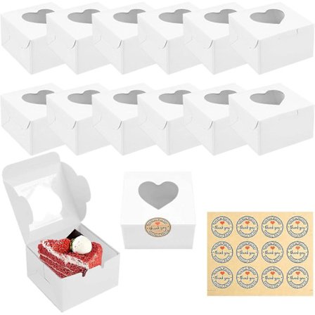 12 stk. Cupcake-esker Papirkakeeske Bakeri-konditoriesker med vinduer og 12 klistremerker Kraft-godteriesker for cupcakes, desserter, bakverk og kjeks