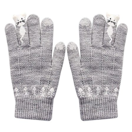 Talven naiset söpöt sarjakuvakissat kosketusnäytön hanskat täydet sormet neulotut lapaset