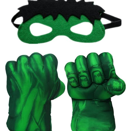Superheltehandsker til børn, grønne næve-rekvisitter, sort maske, medium stretch-stof