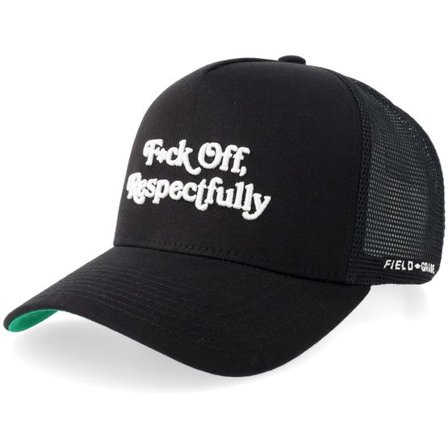 Field Grade - Svart trucker Keps - Respectfully Black Twill Mesh A-frame Trucker @ Hatstore