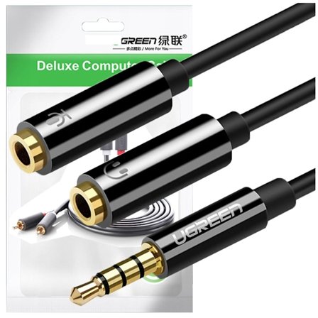 UGREEN KABEL PRZEWÓD ROZDZIELACZ SŁUCHAWKOWY MINI JACK 3,5 MM - 2 X MINI JACK 3,5MM (MIKROFON + WYJŚCIE STEREO) CZARNY (AV141)
